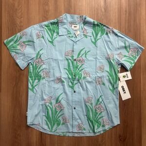 OBEY Camp Shirt Mens Large Short Sleeve Button Up Floral Print‎ - Blue NEW